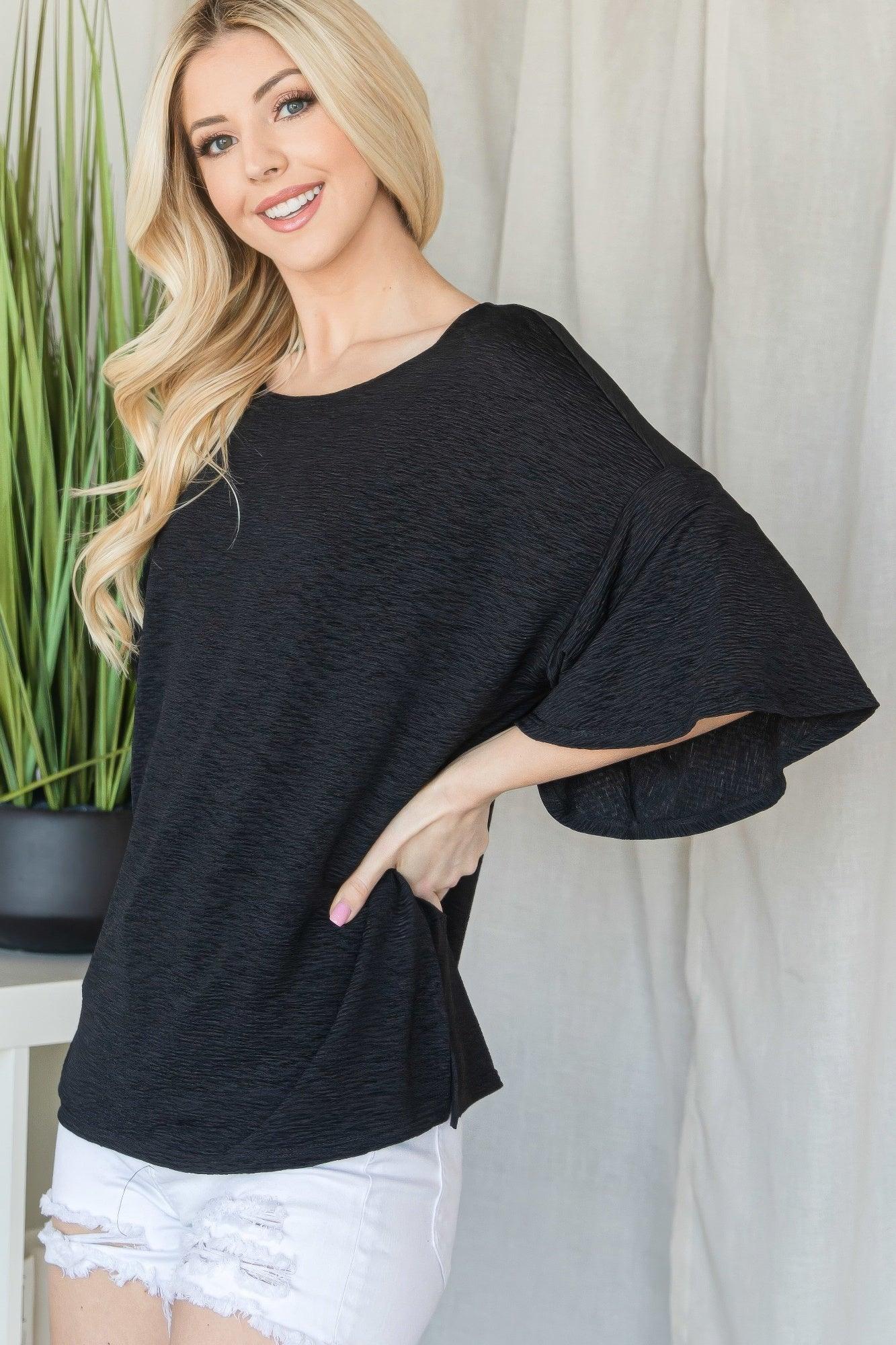 Flared Sleeve Basic Shortsleeve Top | Mixtshop LLC