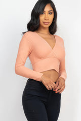 Ribbed Wrap Front Long Sleeve Top | Mixtshop LLC