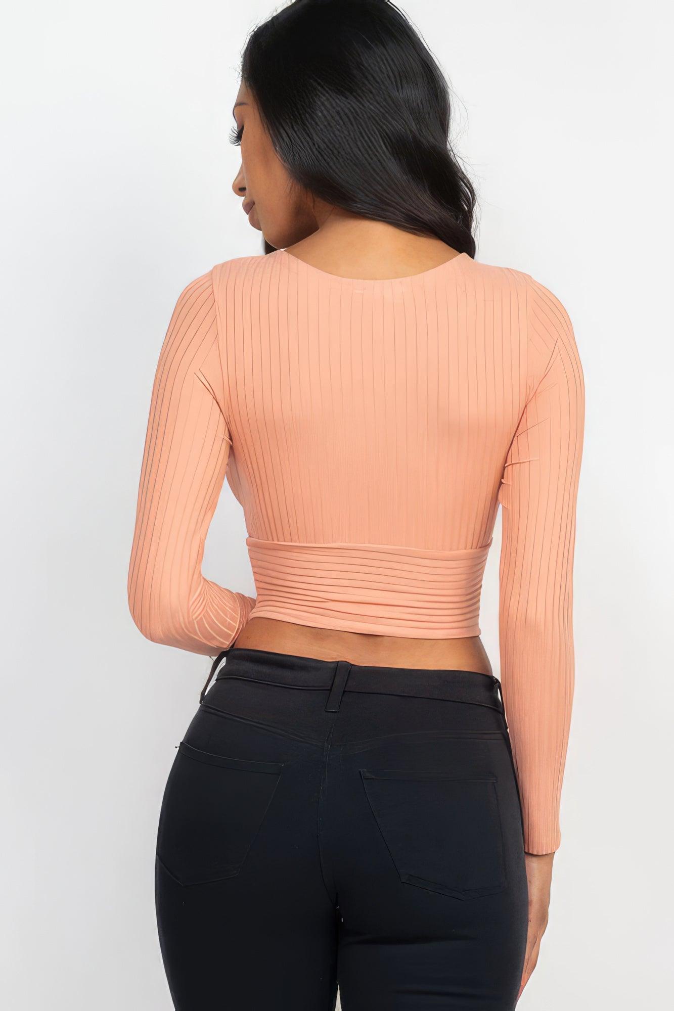 Ribbed Wrap Front Long Sleeve Top | Mixtshop LLC