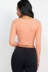 Ribbed Wrap Front Long Sleeve Top | Mixtshop LLC