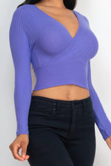 Ribbed Wrap Front Long Sleeve Top | Mixtshop LLC