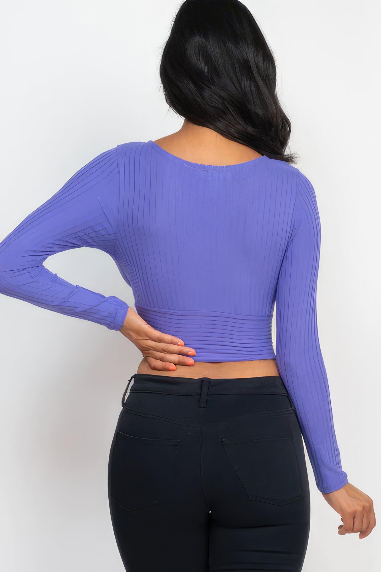 Ribbed Wrap Front Long Sleeve Top | Mixtshop LLC