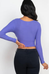 Ribbed Wrap Front Long Sleeve Top | Mixtshop LLC