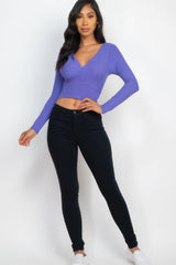 Ribbed Wrap Front Long Sleeve Top | Mixtshop LLC
