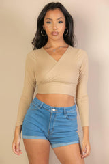 Ribbed Wrap Front Long Sleeve Top | Mixtshop LLC