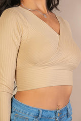 Ribbed Wrap Front Long Sleeve Top | Mixtshop LLC