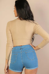Ribbed Wrap Front Long Sleeve Top | Mixtshop LLC