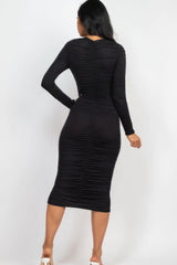 Ruched Long Sleeve Midi Dress | Mixtshop LLC