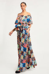 Printed Ruffle Top And Pleated Skirt Set | Mixtshop LLC