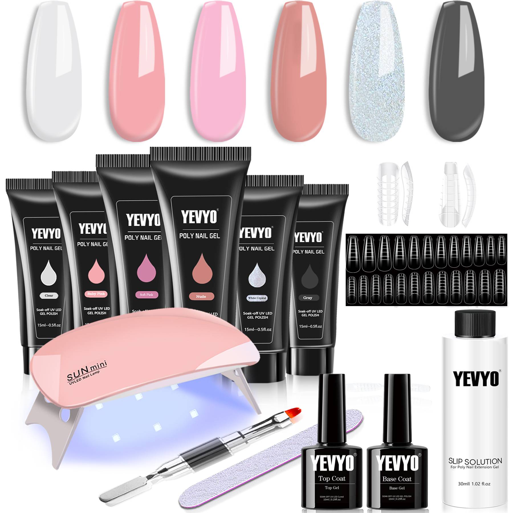 6 PCS Poly Gel Nail Kit With UV Lamp, Top Base Coat Builder Nails Art Tools Main image