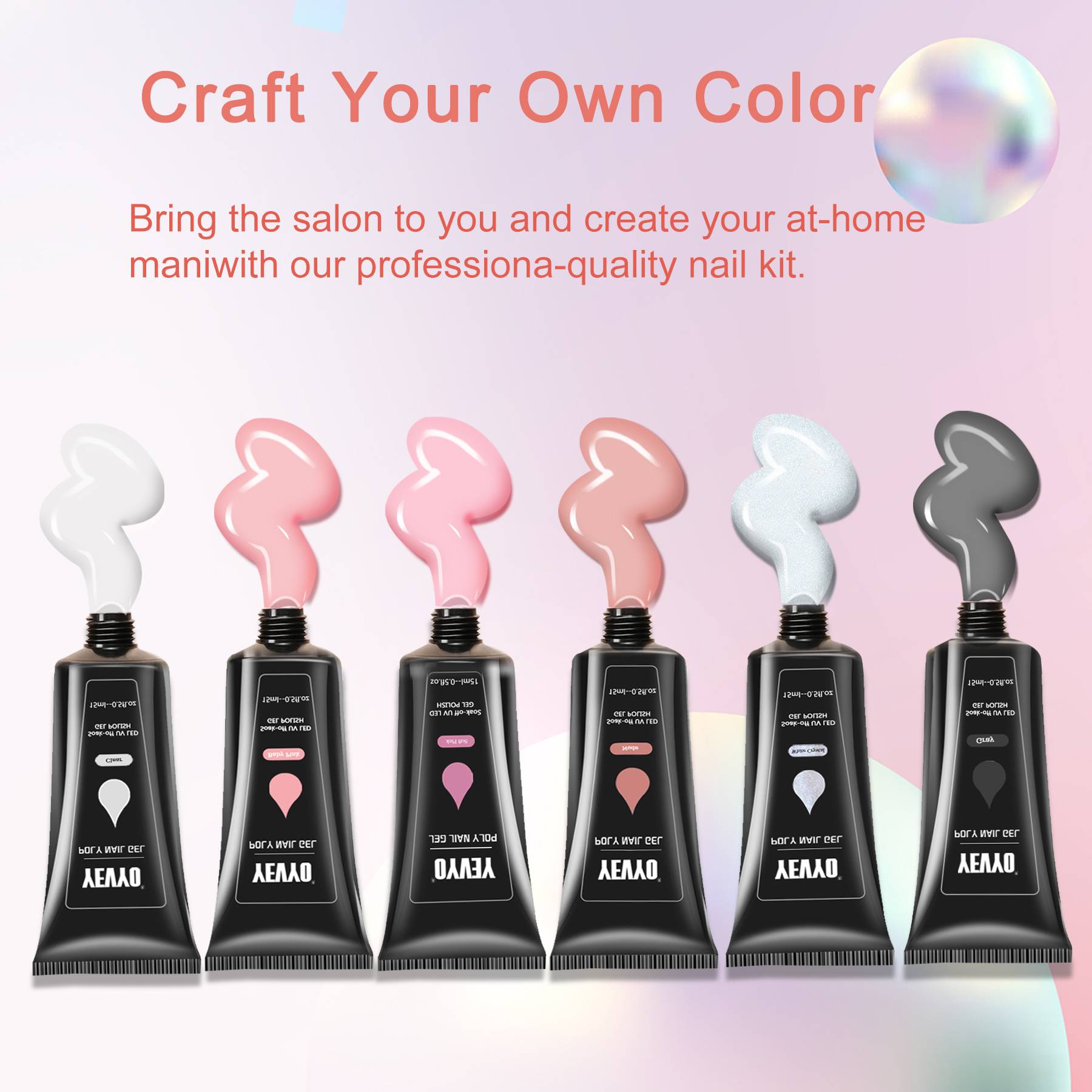 6 PCS Poly Gel Nail Kit With UV Lamp, Top Base Coat Builder Nails Art Tools Secondary image