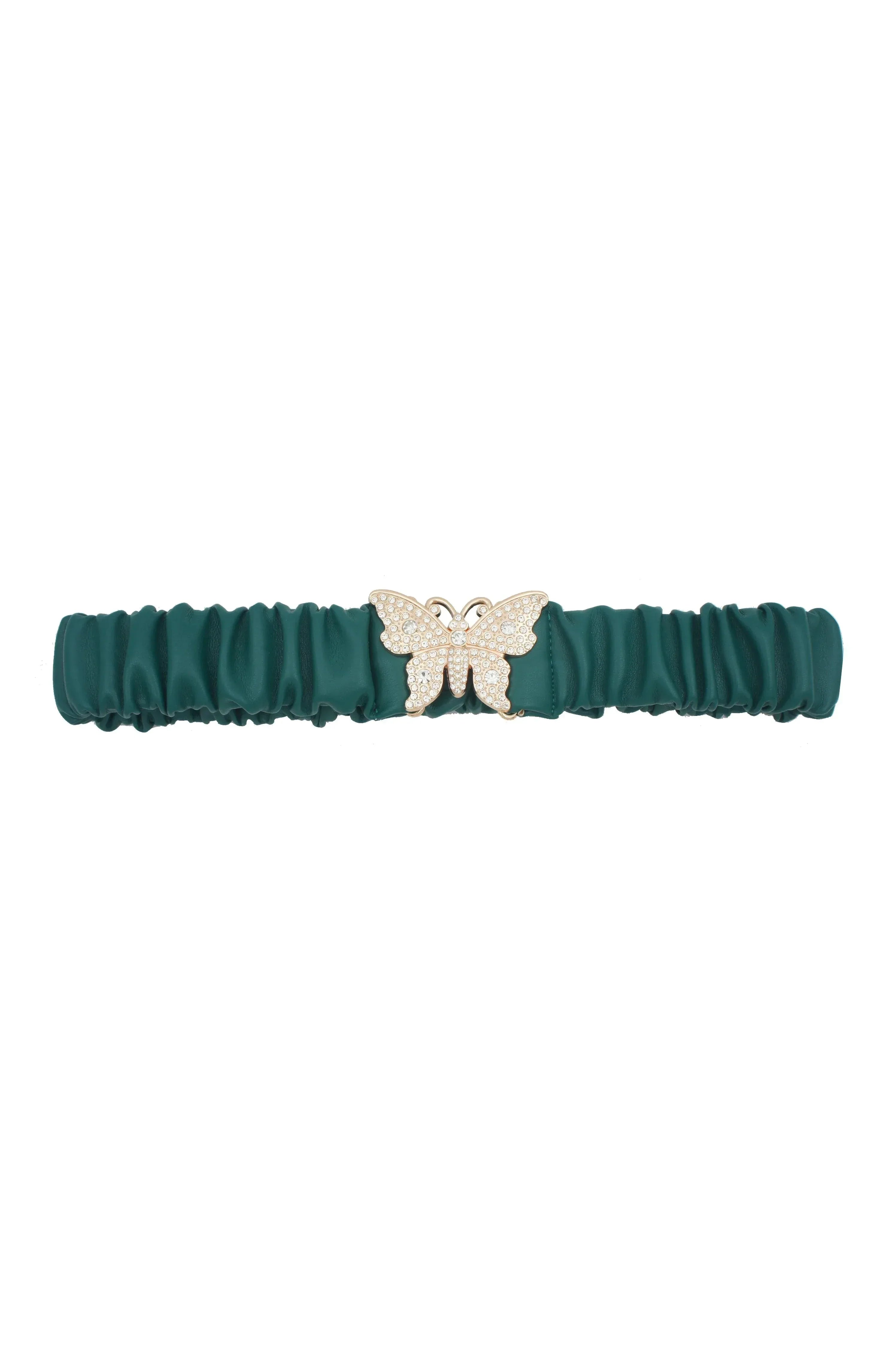 Rhinestone Pave Butterfly Ruched Elastic Back Belt | Mixtshop LLC Main image