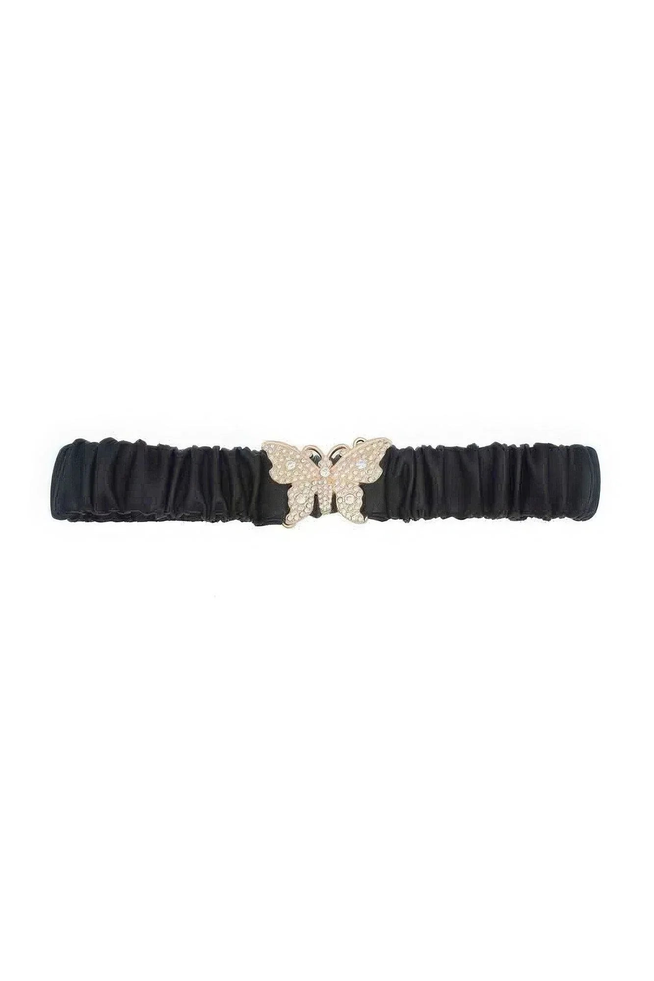 Rhinestone Pave Butterfly Ruched Elastic Back Belt Secondary image
