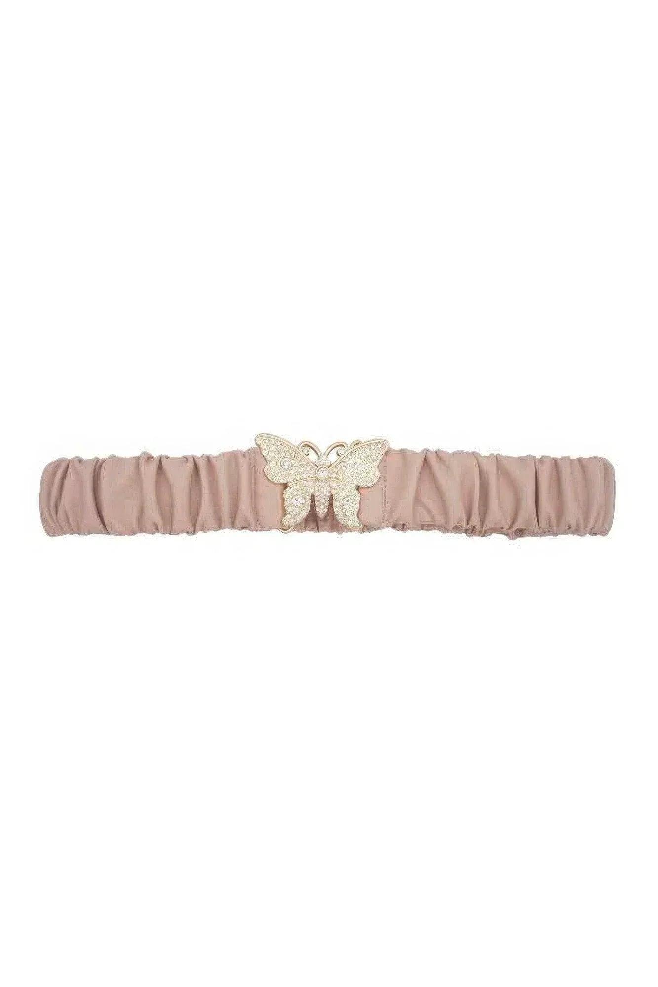 Rhinestone Pave Butterfly Ruched Elastic Back Belt | Mixtshop LLC