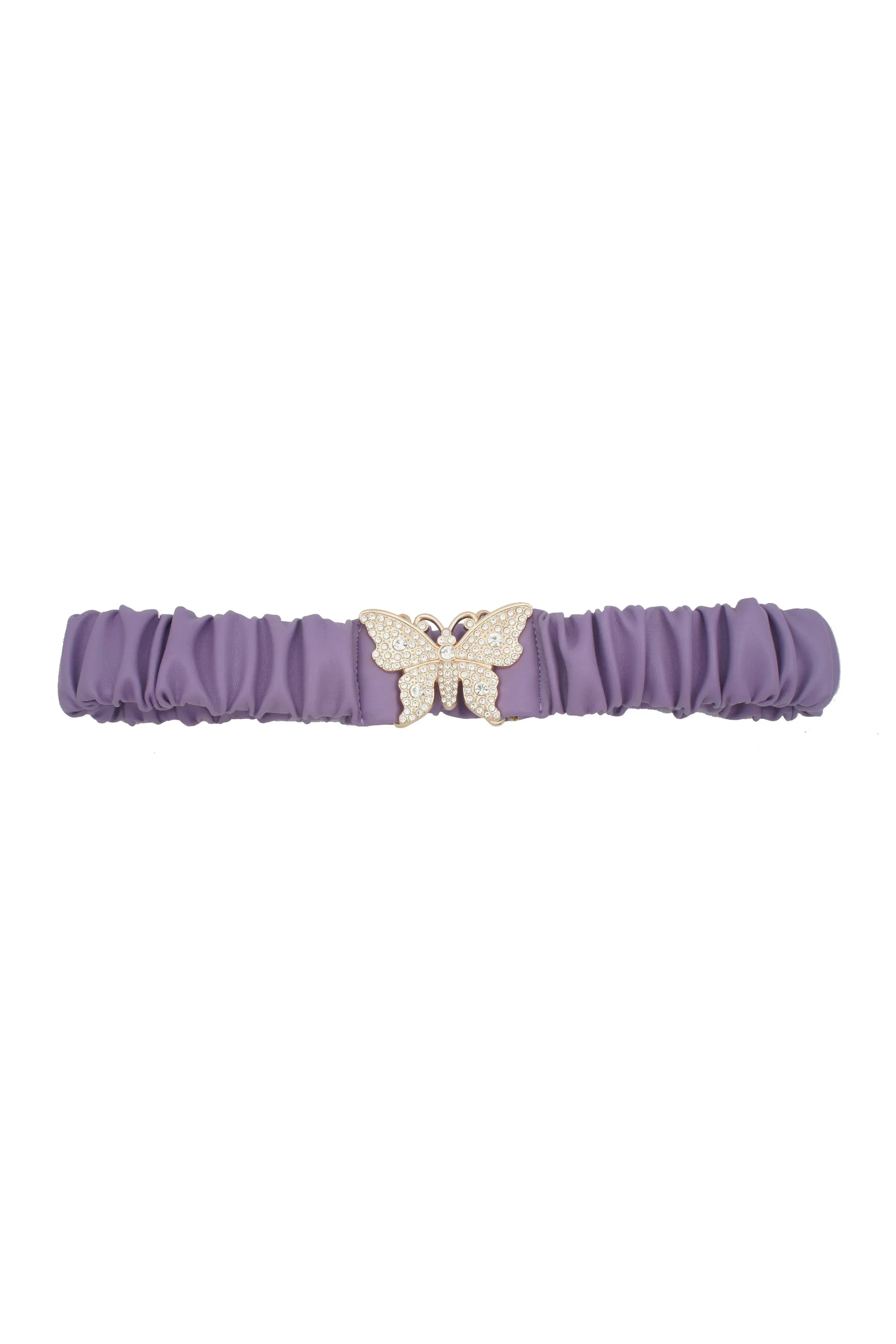 Rhinestone Pave Butterfly Ruched Elastic Back Belt | Mixtshop LLC