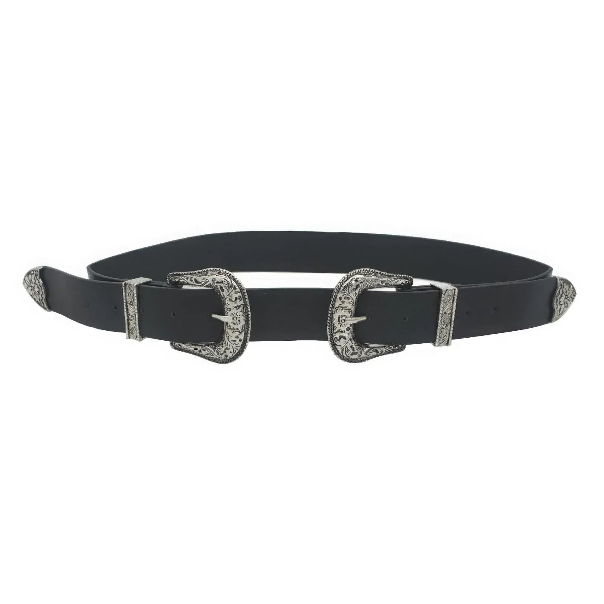 Floral Embossed Double Buckle Western Belt | Mixtshop LLC Main image