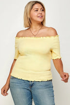 Plus Size Solid Off The Shoulder Smocked Top | Mixtshop LLC