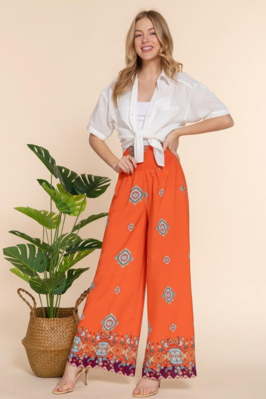 Wide Leg Border Print Woven Pants | Mixtshop LLC