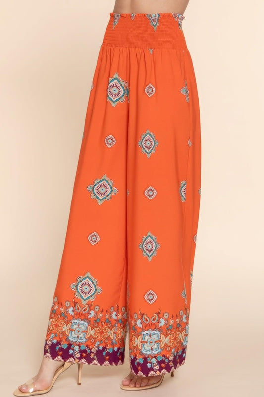 Wide Leg Border Print Woven Pants | Mixtshop LLC