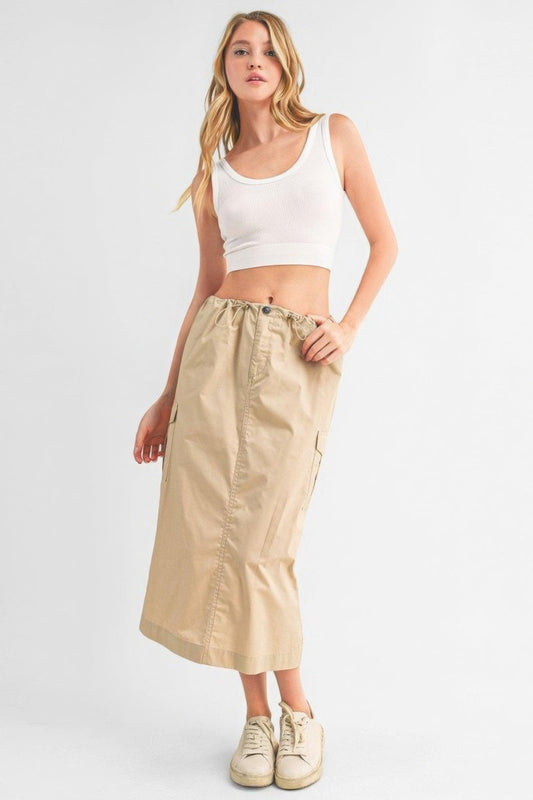 Cargo Skirt With Drawstring Midi Skirt | Mixtshop LLC