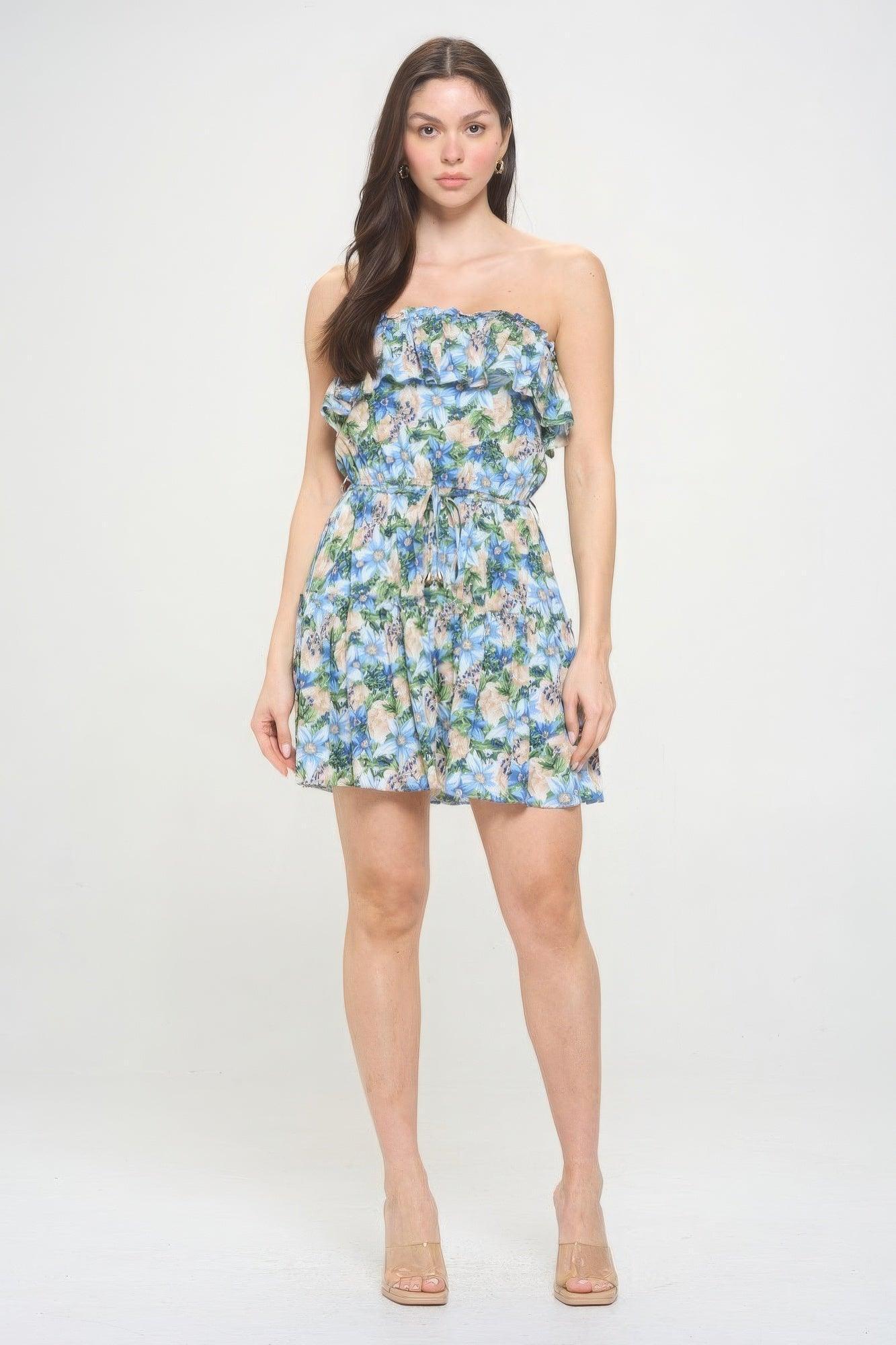 Berry Flower Ruffle Tube Top Mini Dress | Mixtshop LLC