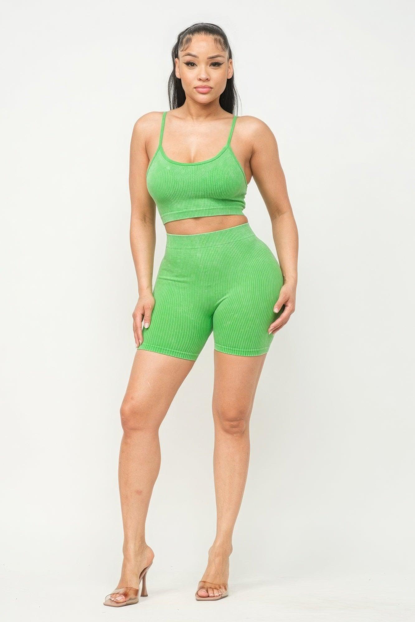 Washed Seamless Basic Tank Top And Shorts Set Secondary image