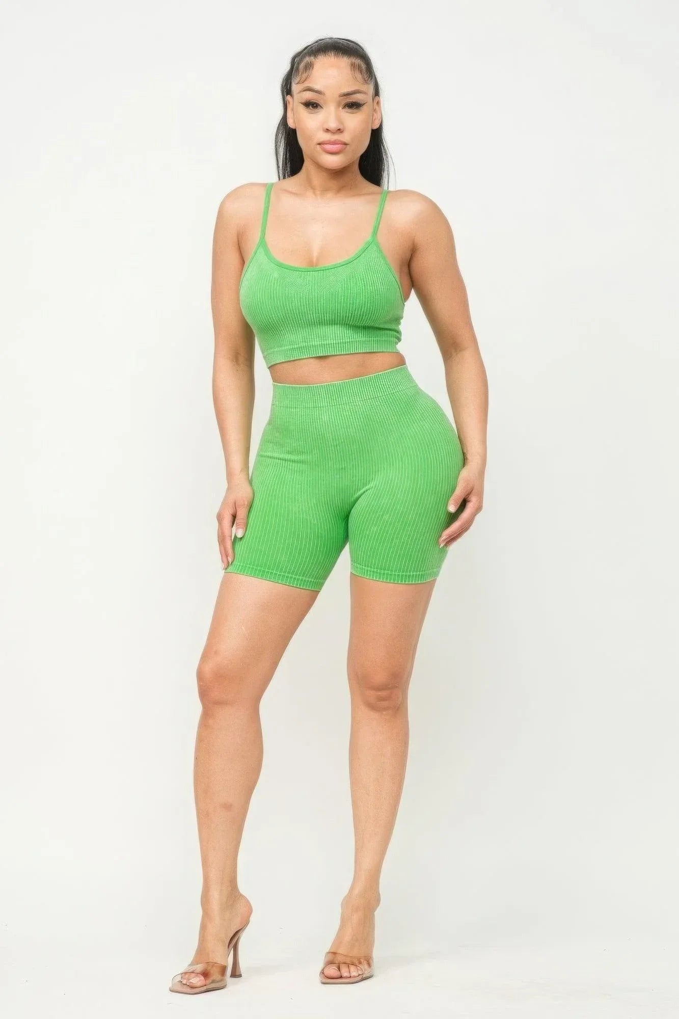 Washed Seamless Basic Tank Top And Shorts Set | Mixtshop LLC