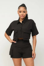 Front Button Down Side Pockets Top And Shorts Set | Mixtshop LLC