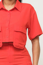 Front Button Down Side Pockets Top And Shorts Set | Mixtshop LLC
