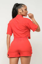 Front Button Down Side Pockets Top And Shorts Set | Mixtshop LLC