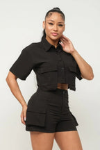 Front Button Down Side Pockets Top And Shorts Set | Mixtshop LLC