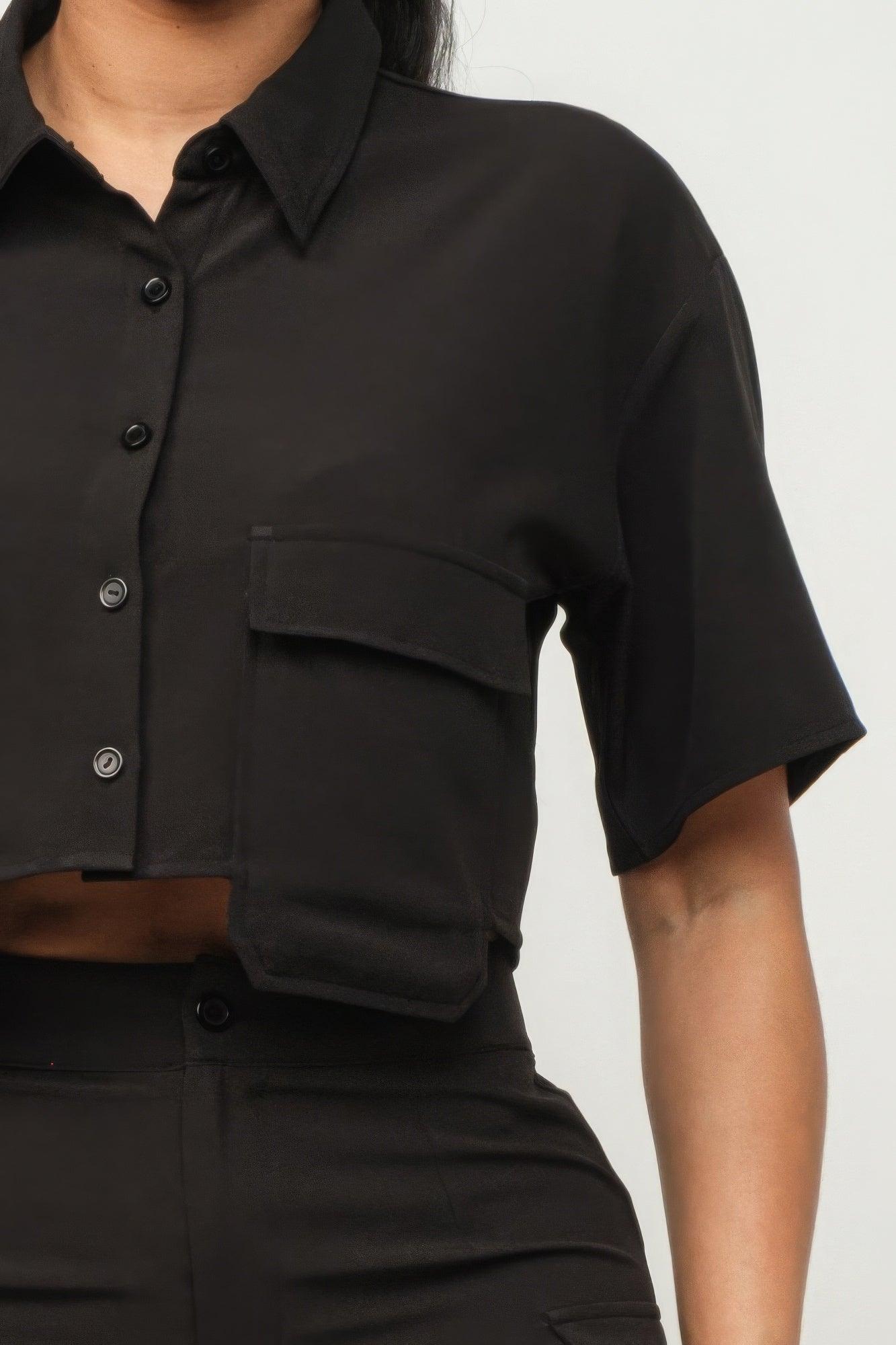 Front Button Down Side Pockets Top And Shorts Set | Mixtshop LLC