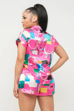 Satin Dolman Print Button Down Top And Shorts Set | Mixtshop LLC