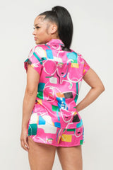 Satin Dolman Print Button Down Top And Shorts Set | Mixtshop LLC