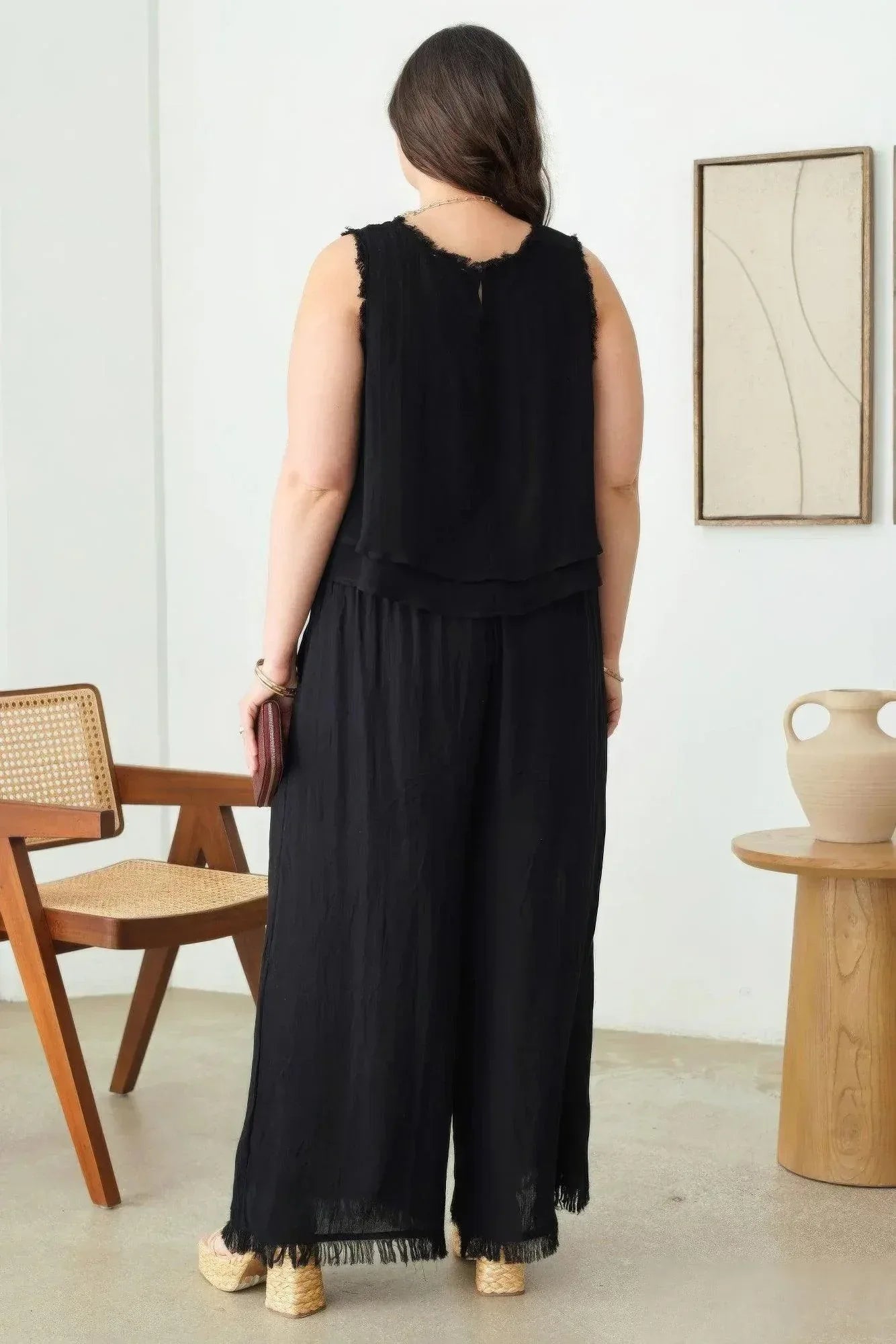 Plus Size Boho Sleeveless Frayed Hem Top | Mixtshop LLC