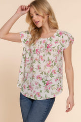 Short Tulip Slv Floral Print Woven Top | Mixtshop LLC