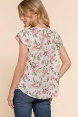 Short Tulip Slv Floral Print Woven Top | Mixtshop LLC