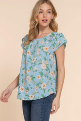Short Tulip Slv Floral Print Woven Top | Mixtshop LLC