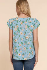 Short Tulip Slv Floral Print Woven Top | Mixtshop LLC