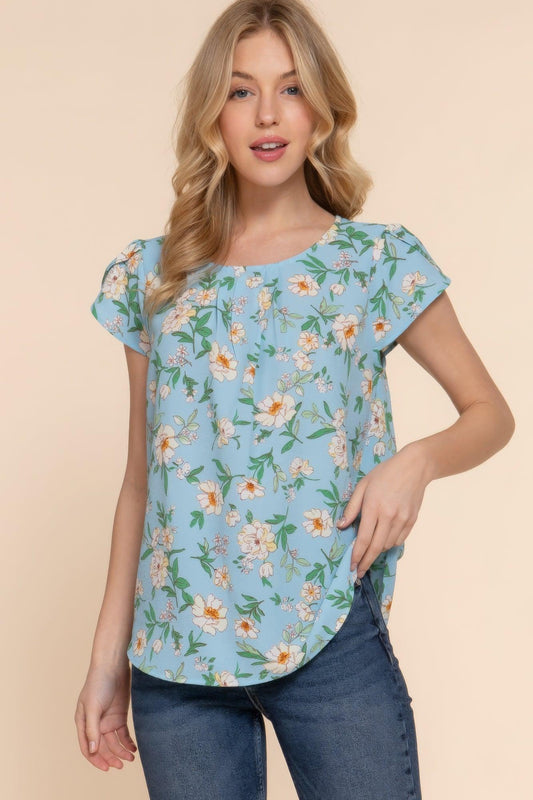 Short Tulip Slv Floral Print Woven Top | Mixtshop LLC