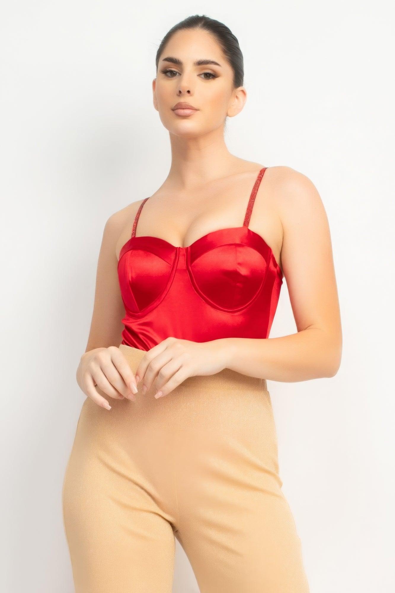 Rhinestone Strap Sweetheart Bodysuit | Mixtshop LLC