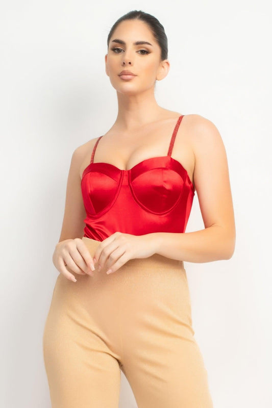 Rhinestone Strap Sweetheart Bodysuit | Mixtshop LLC