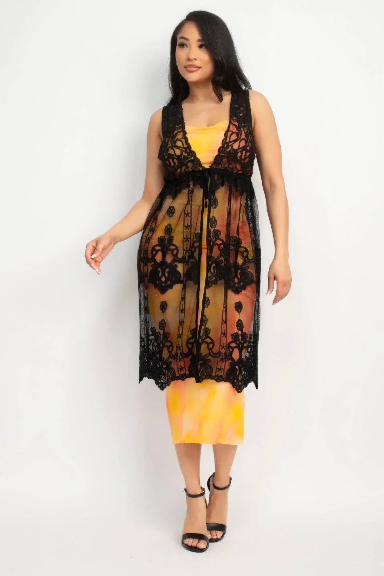 Sheer Embroidered Lace Vest | Mixtshop LLC Main image