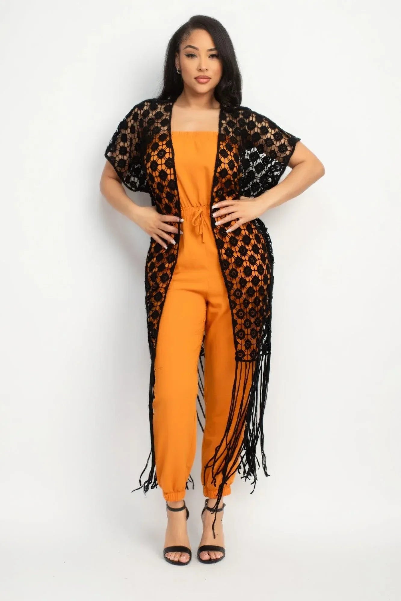 Crocheted Open-front Fringe Kimono | Mixtshop LLC Main image