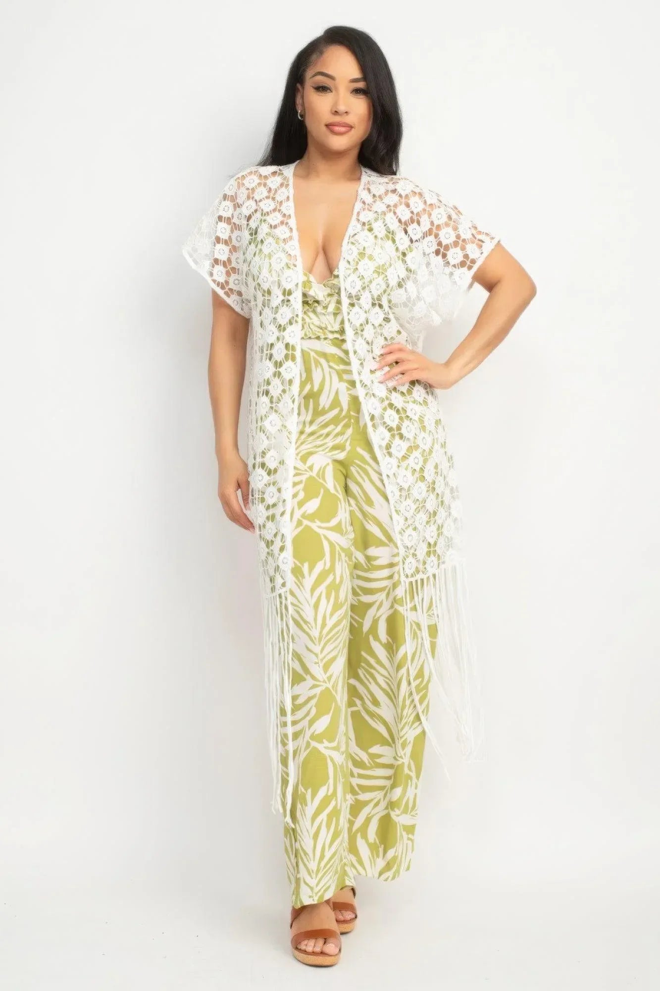 Crocheted Open-front Fringe Kimono Secondary image