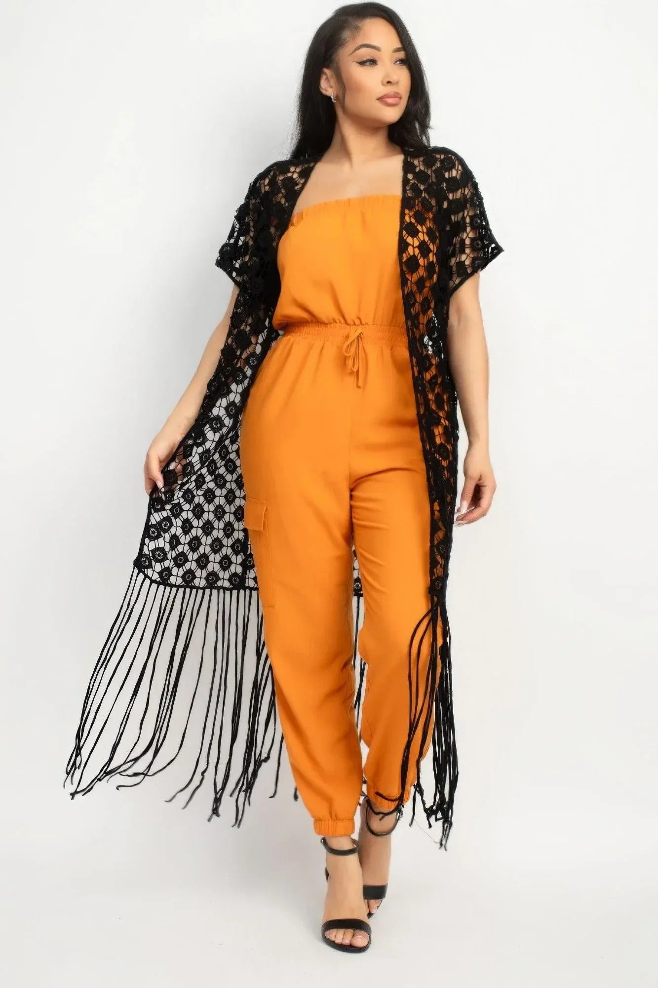 Crocheted Open-front Fringe Kimono Secondary image