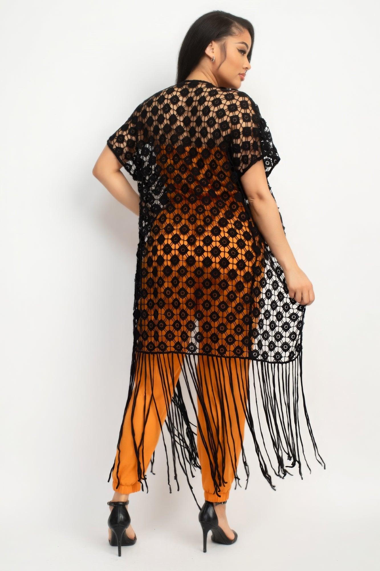 Crocheted Open-front Fringe Kimono | Mixtshop LLC
