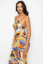 Crossed Back Marble Print Multicolor Midi Dress | Mixtshop LLC