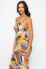 Crossed Back Marble Print Multicolor Midi Dress | Mixtshop LLC