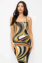 Crossed Back Marble Print Multicolor Midi Dress | Mixtshop LLC